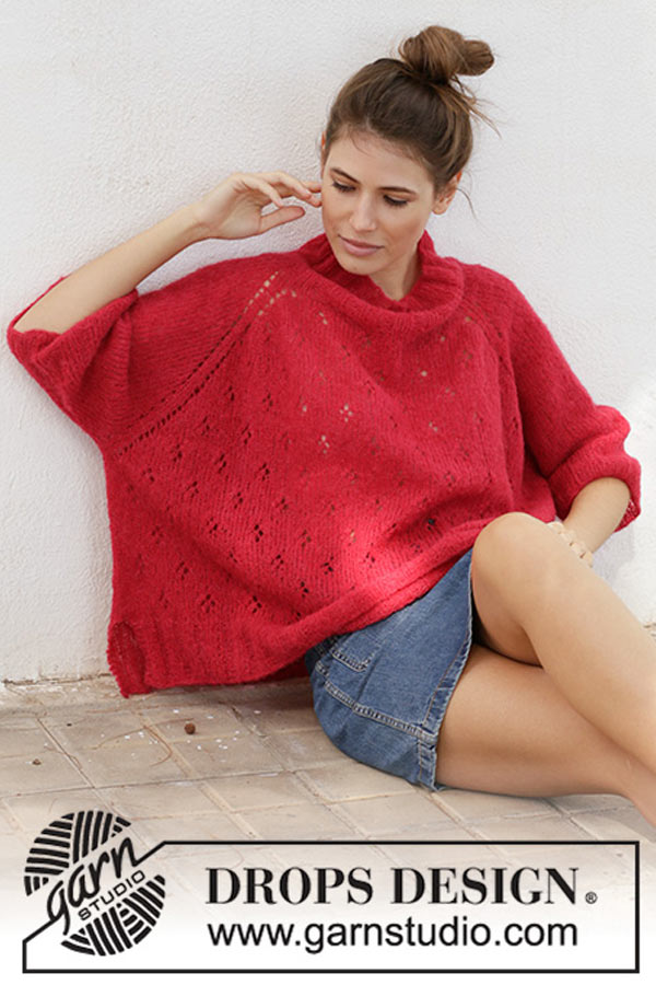 202-19 Strawberry swing poncho sweater