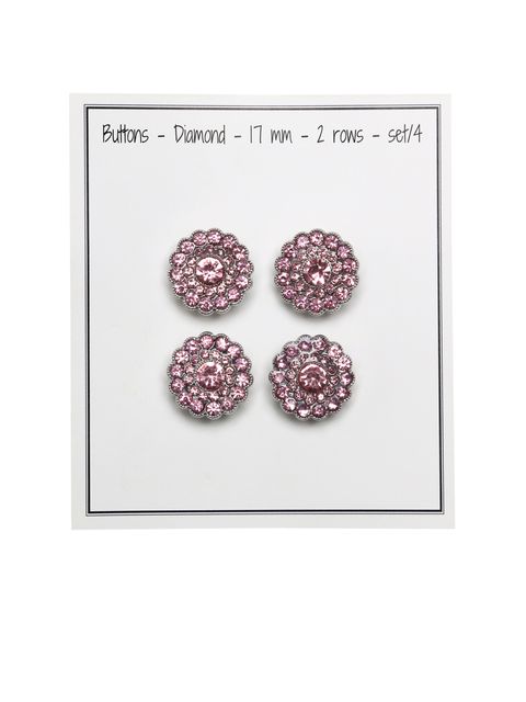 Knapp - Rosa Diamant/Bling - 2 rows - 17mm