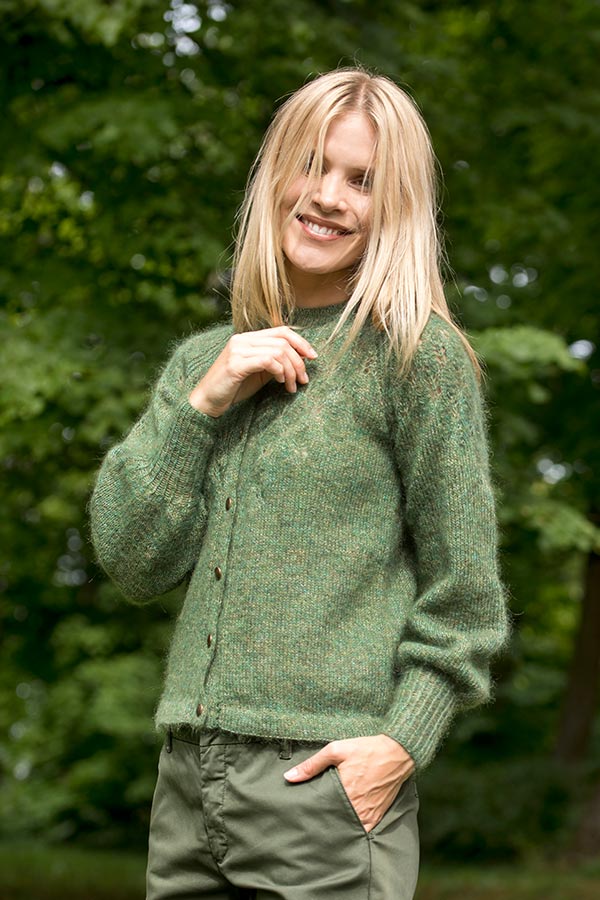 416-19 Creme cardigan grøn