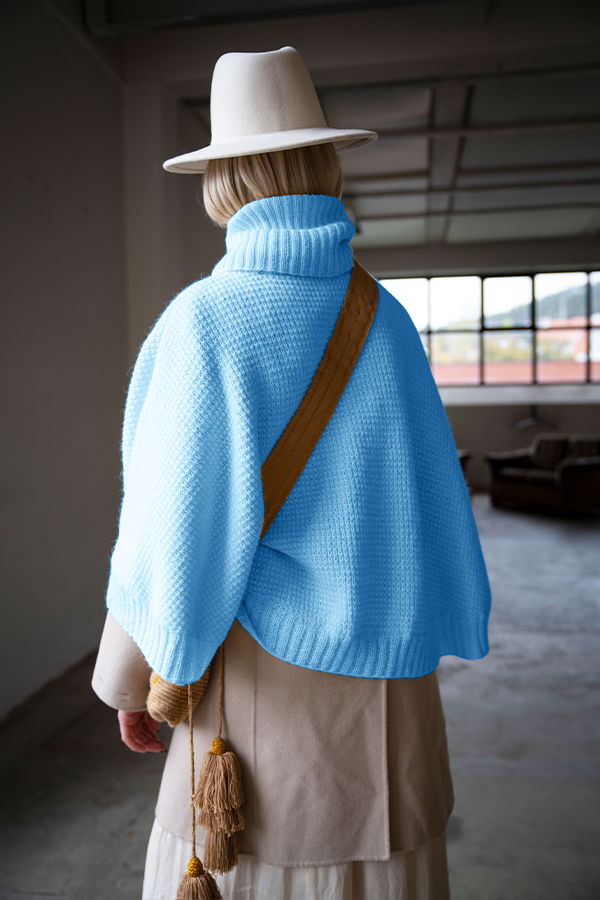 443-19b Florence poncho og halstube isblå