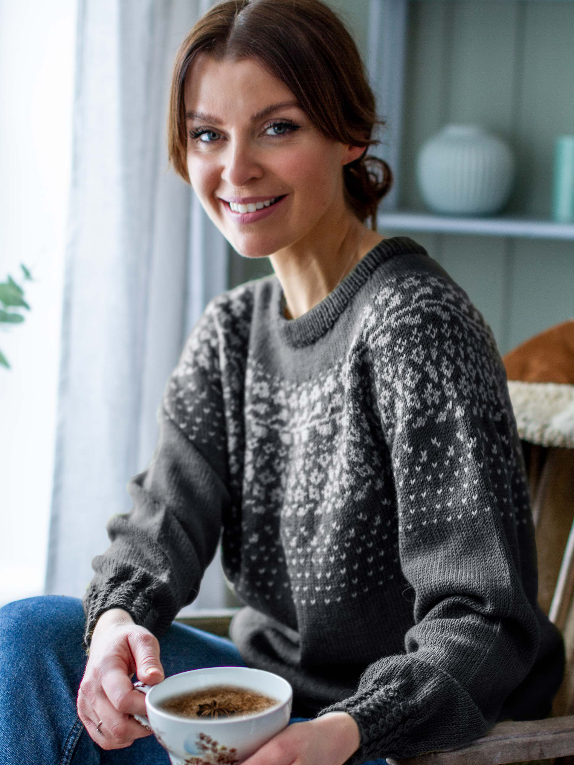 BLOMSTRING bluse koksgrå/lys grå