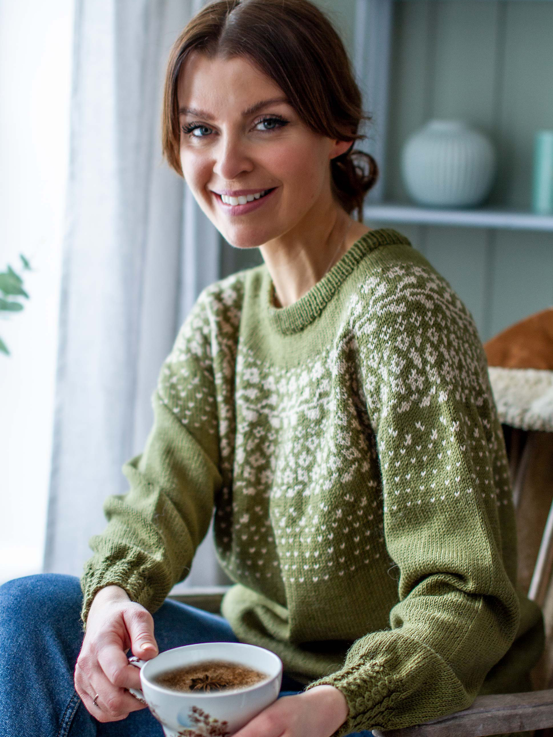 BLOMSTRING bluse oliven/beige