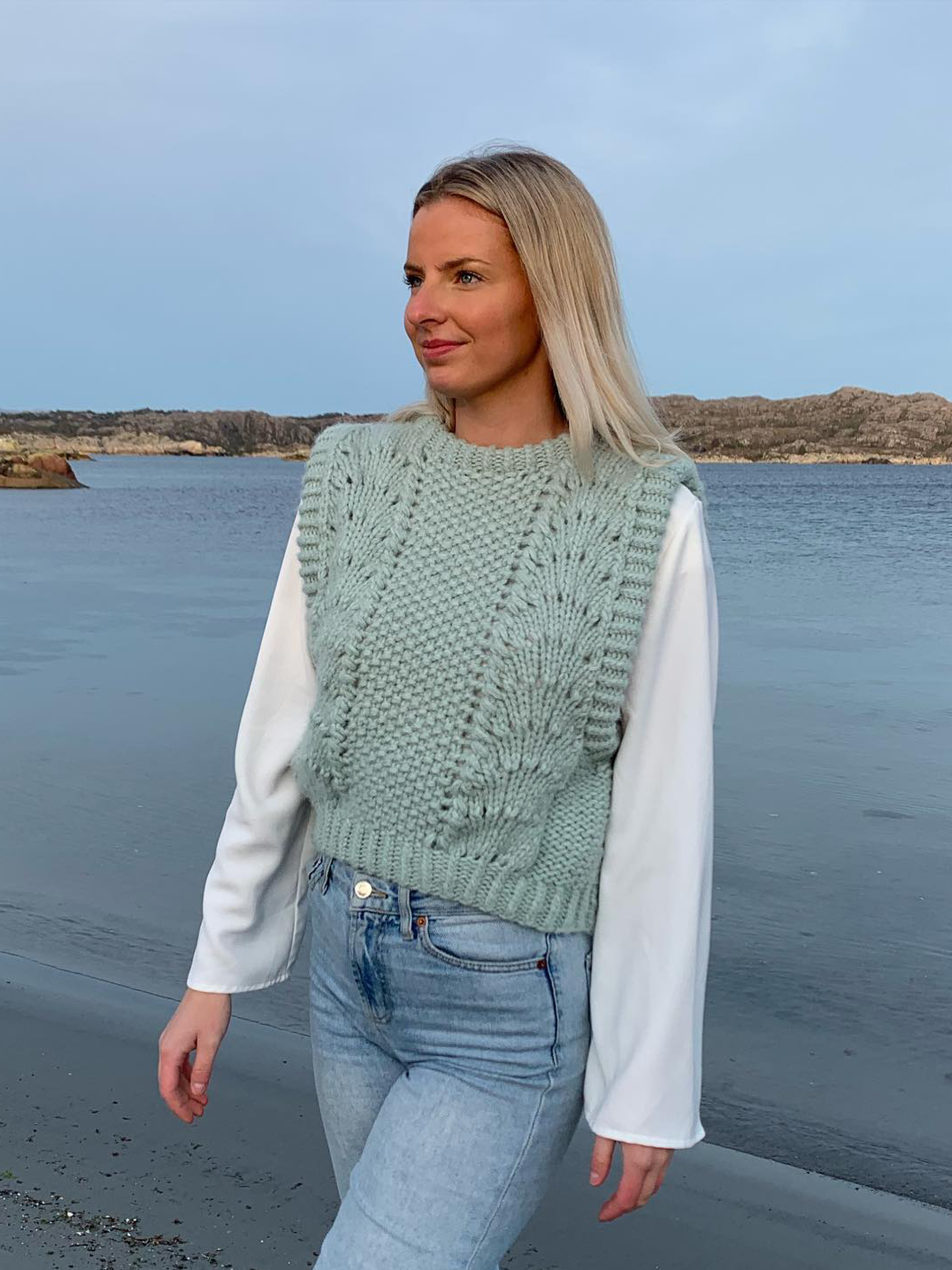 Bølgevest støvet jadegrøn