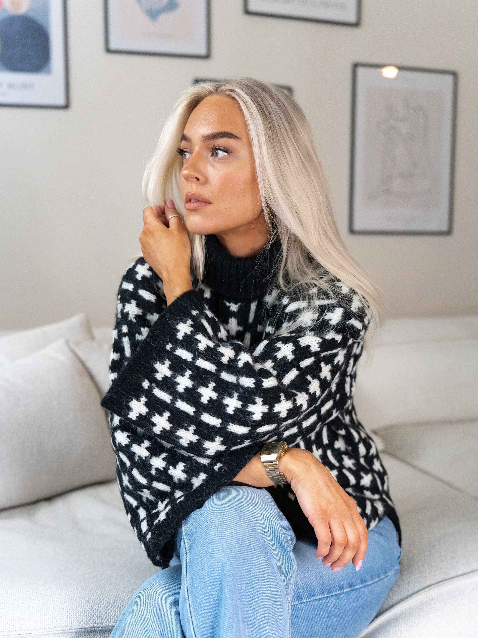 BONDI sweater svart/hvit