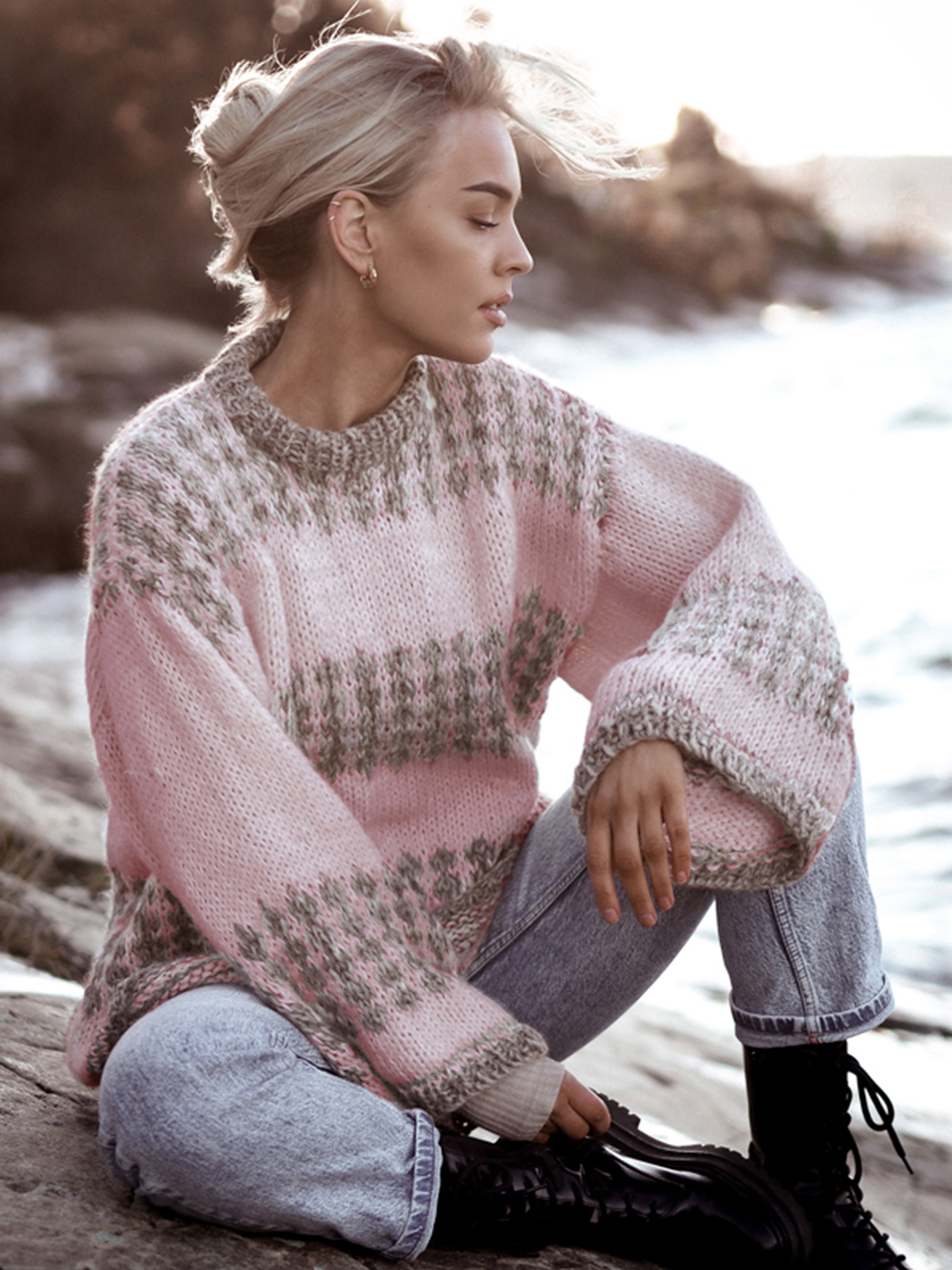 CHARLIE SAGA sweater pudderrosa/beige