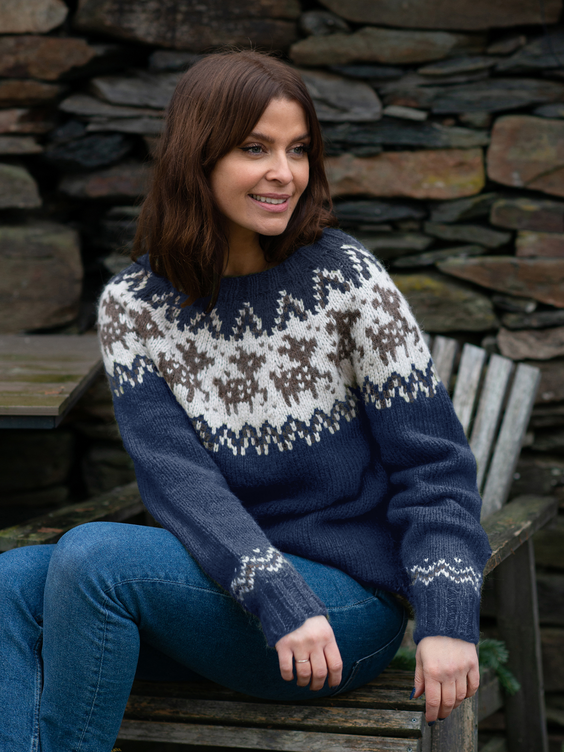 DEER sweater dame jeansblå