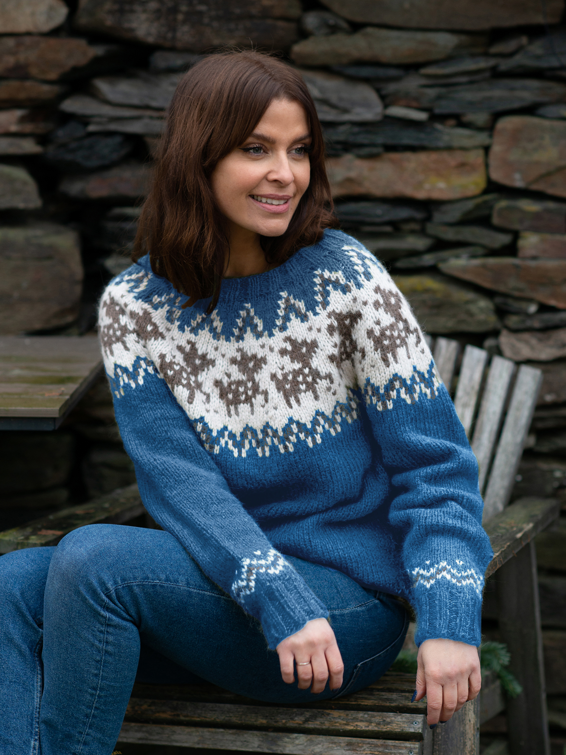 DEER sweater dame lys jeansblå