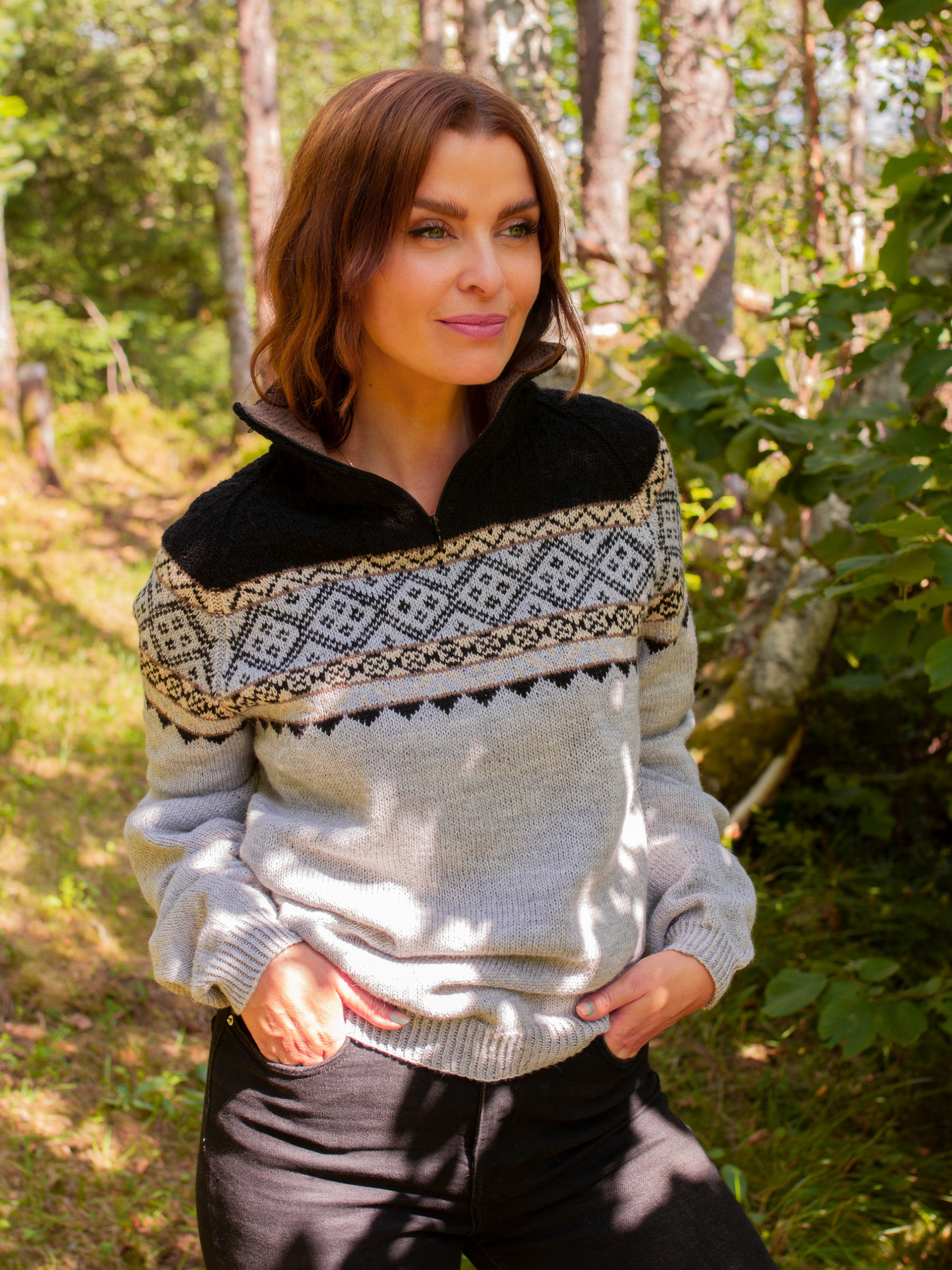 EIN zip-trøje lys gråmeleret/sort