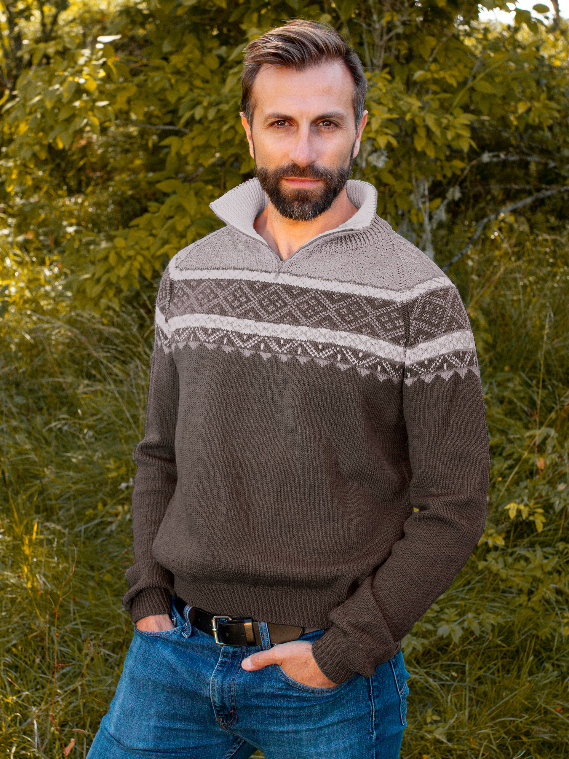 EIN zip-trøje brunmeleret/beige