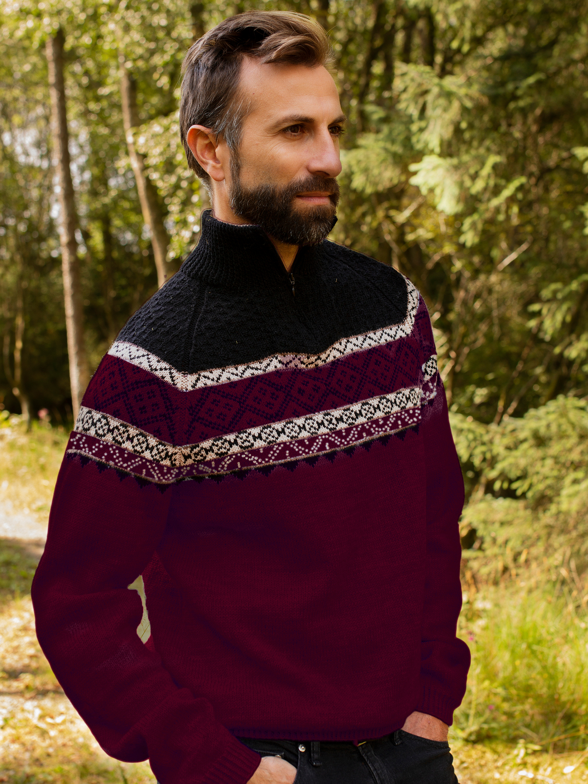 EIN zip-trøje burgunder/sort