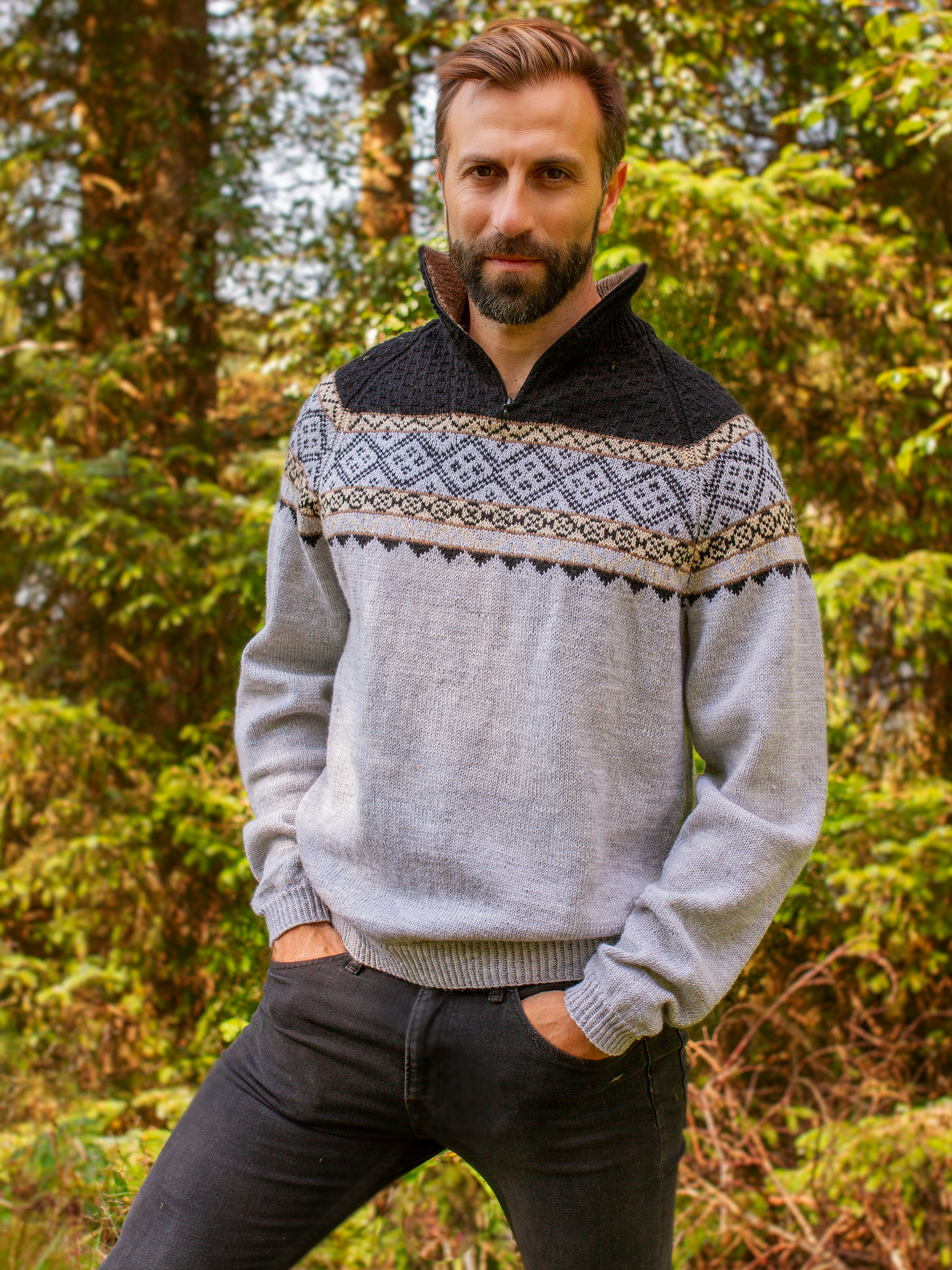 EIN zip-trøje lys gråmeleret/sort