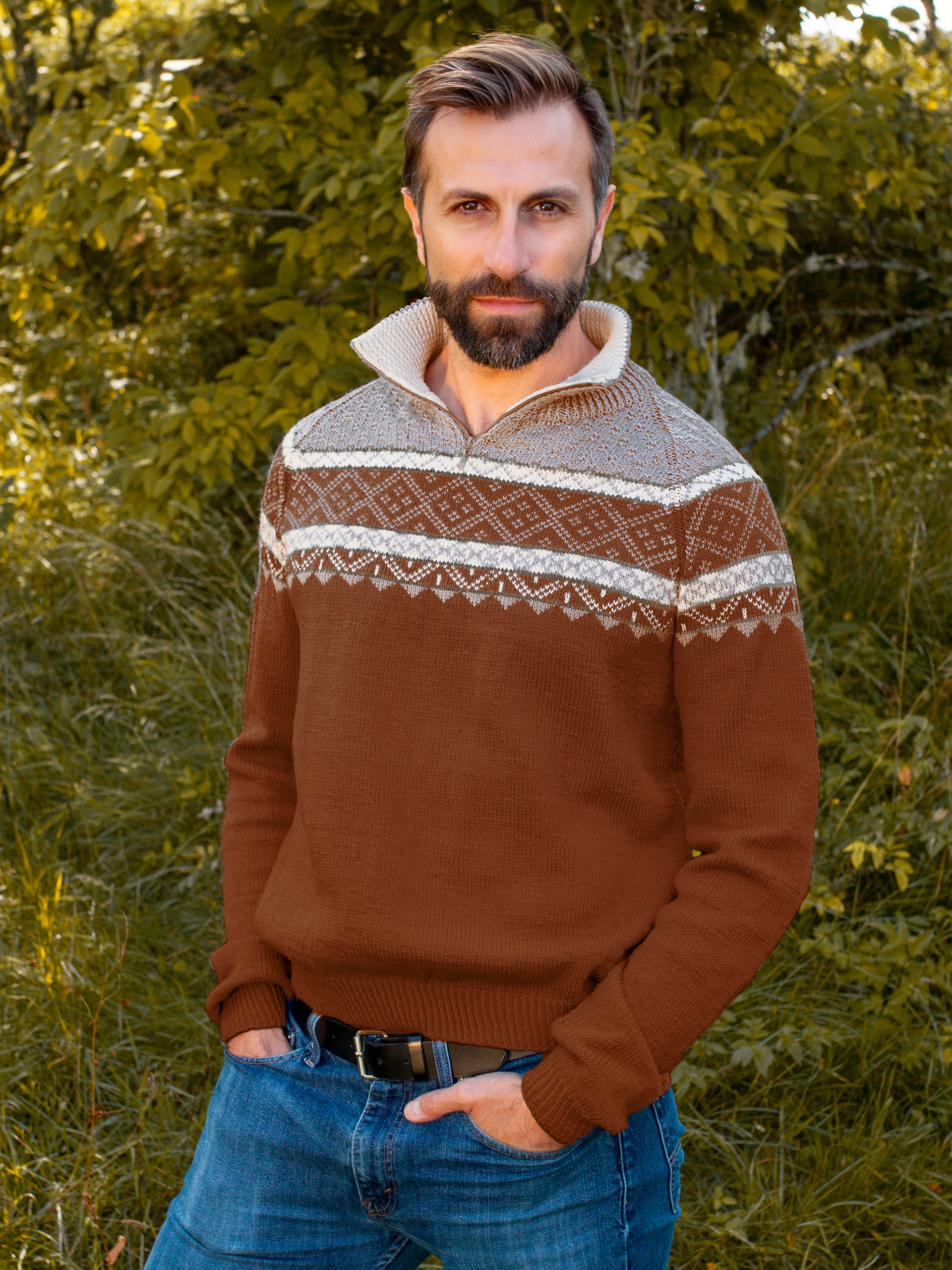 EIN zip-trøje kanel/beige