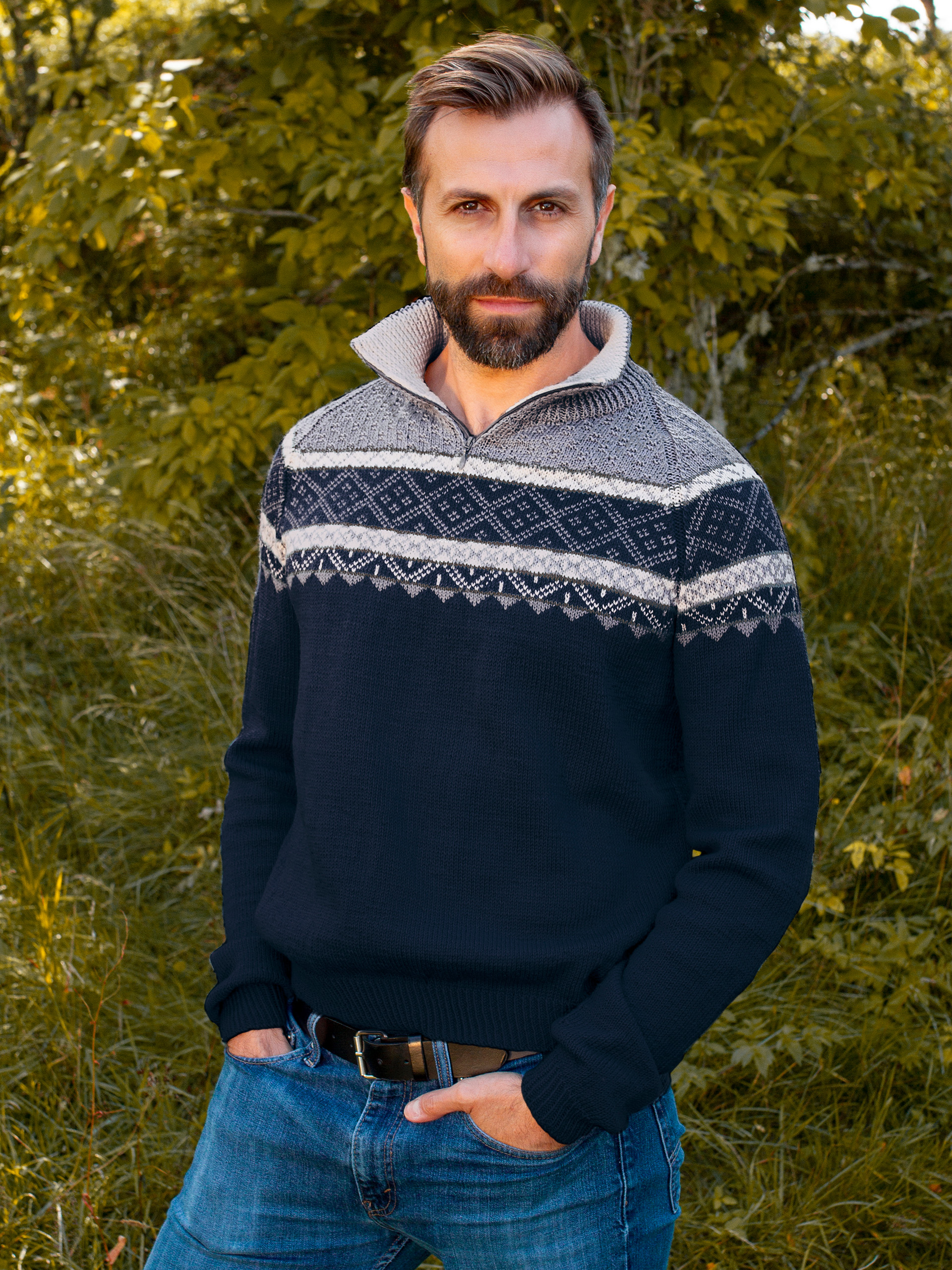 EIN zip-trøje marine/grå