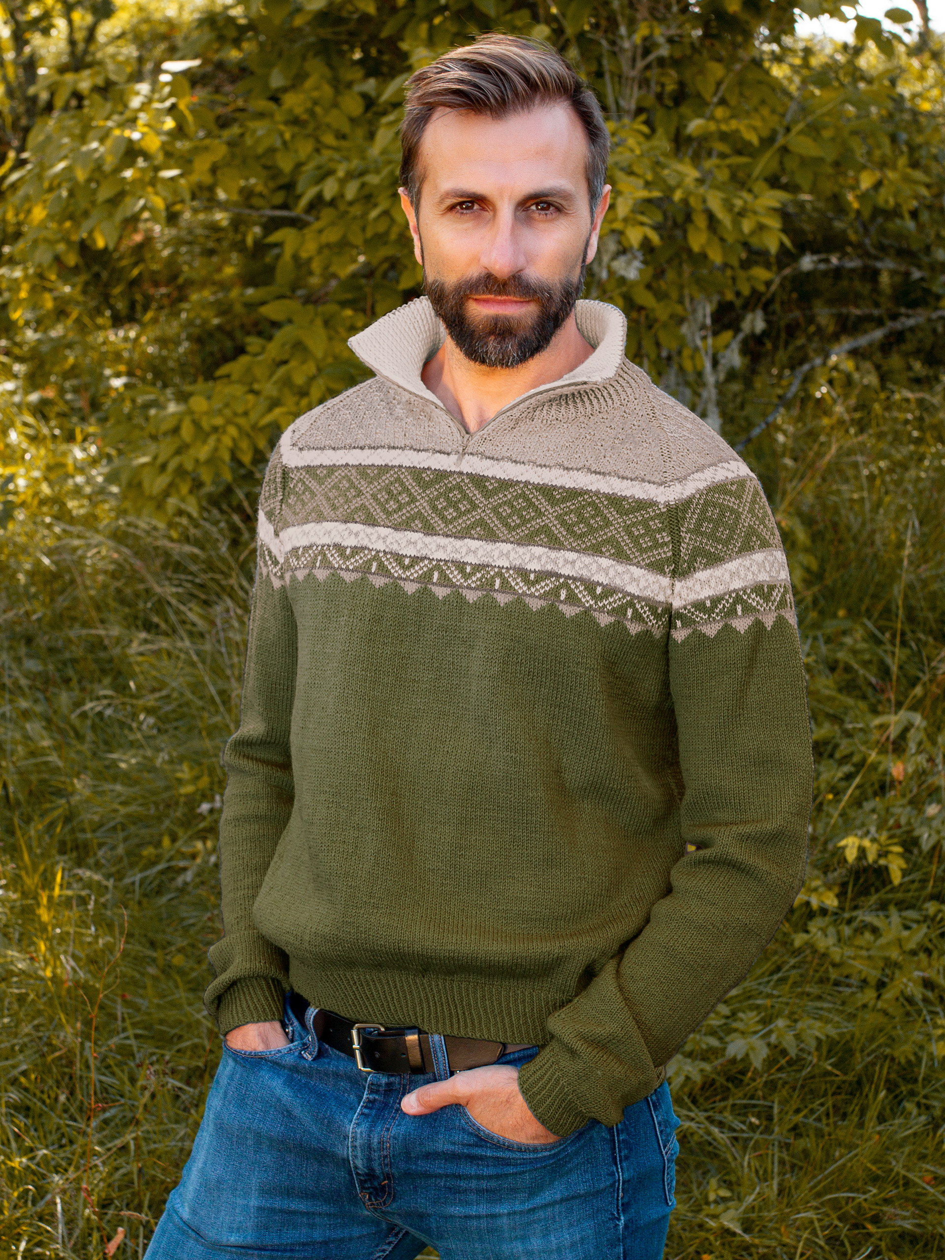 EIN zip-trøje oliven/beige