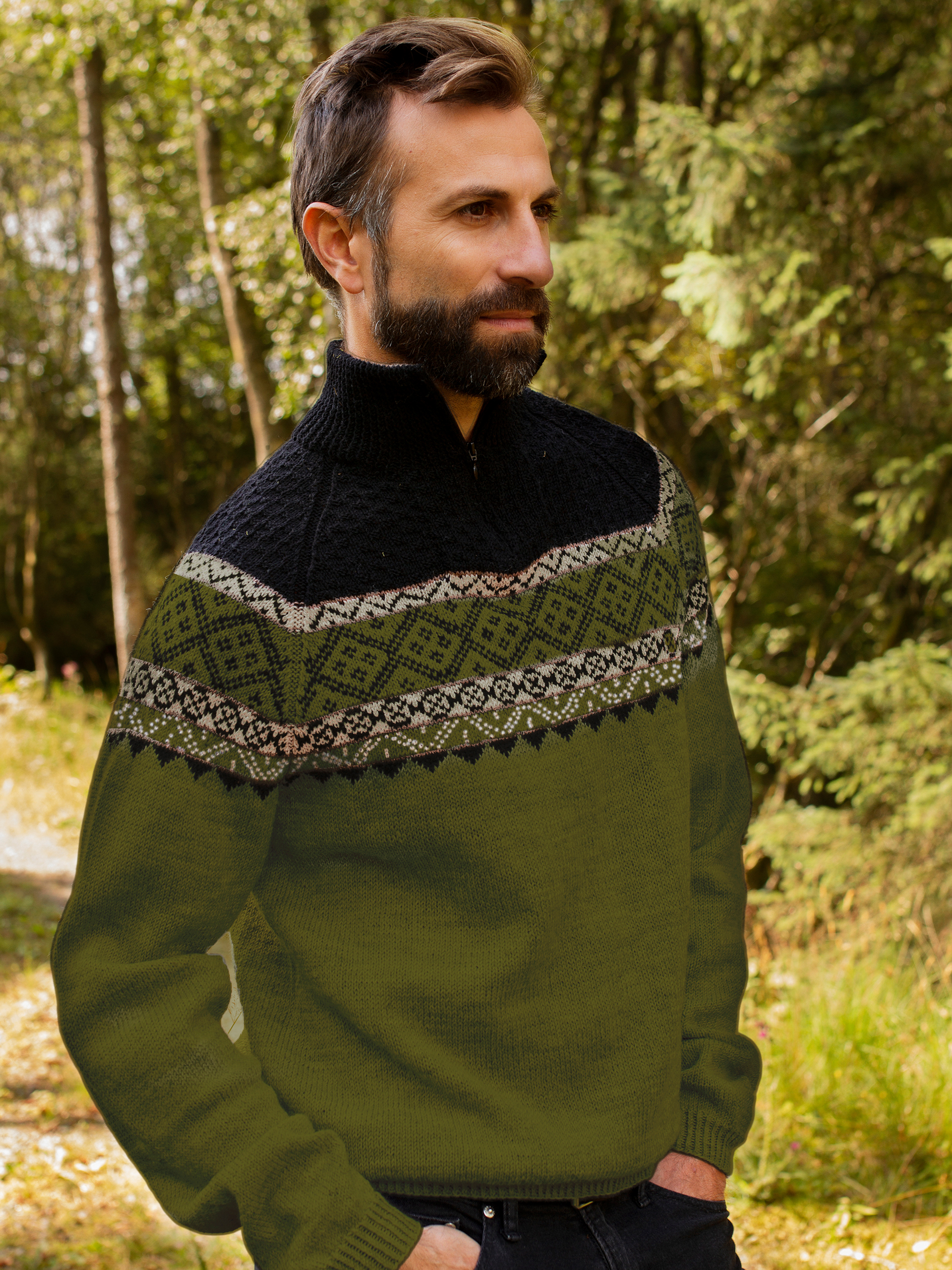 EIN zip-trøje oliven/sort