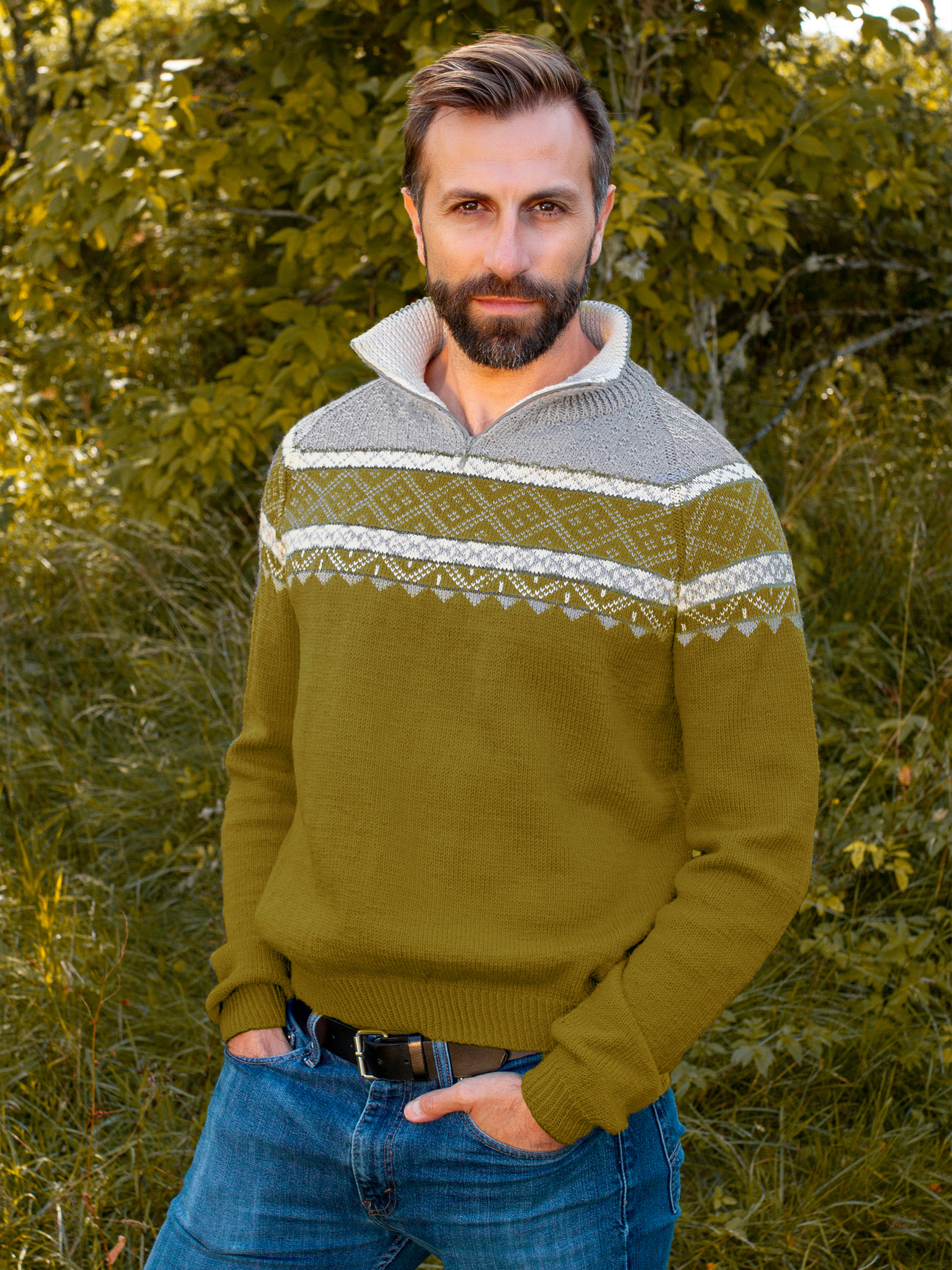 EIN zip-trøje sennep/grå