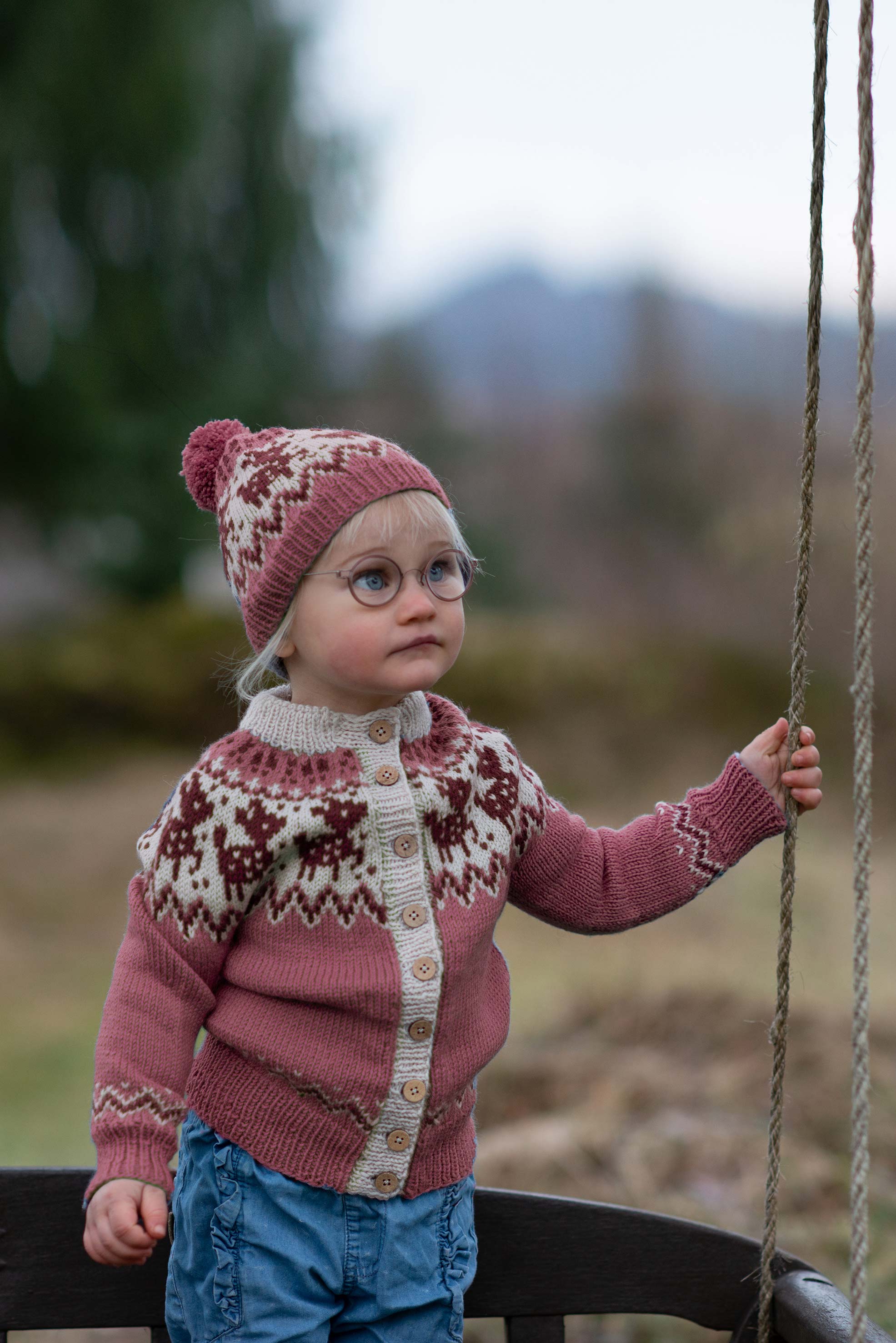 FAUNA cardigan og hue brunlig pink