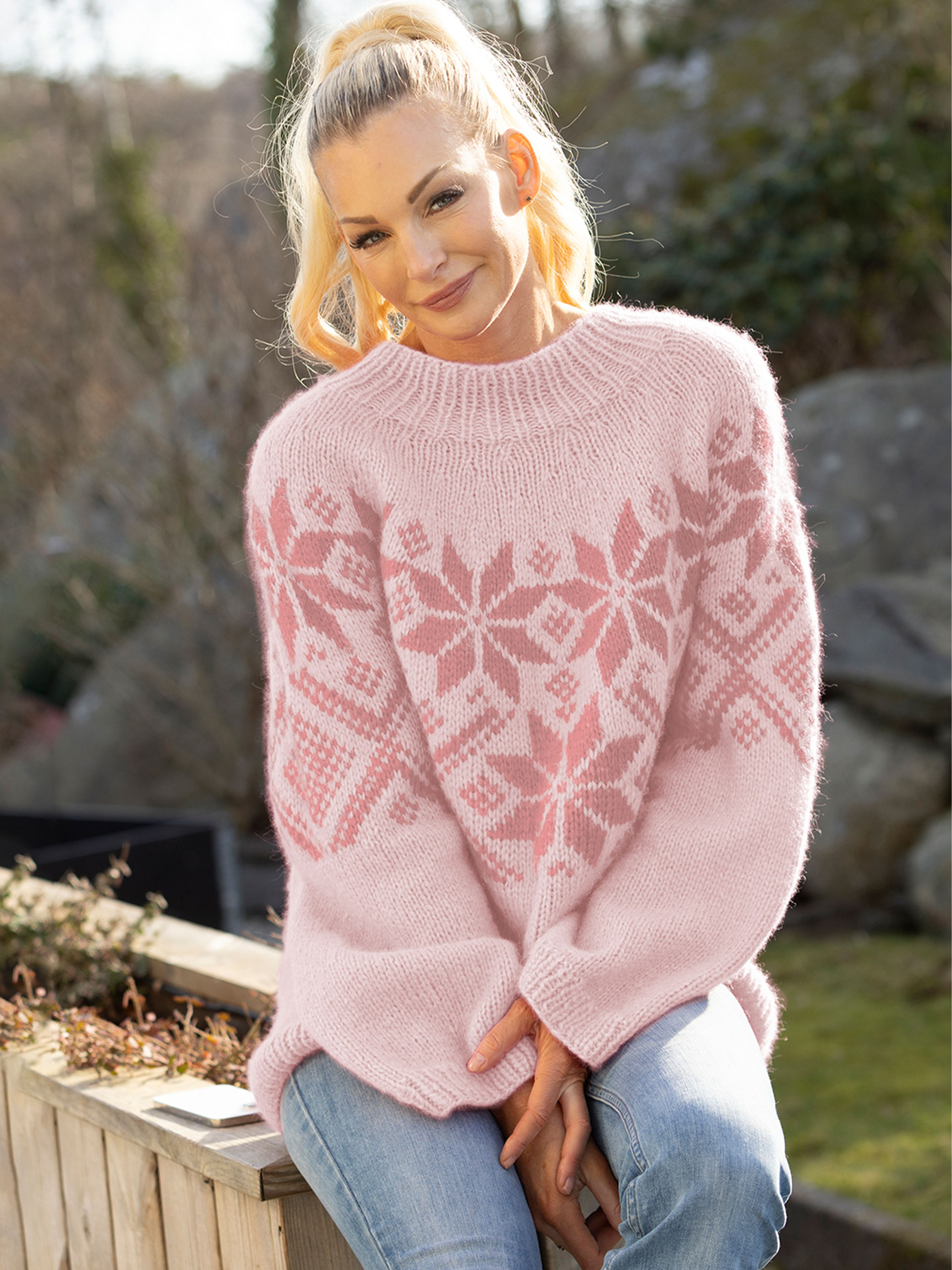 2416-2 Luna sweater abrikos/lys gammelrosa