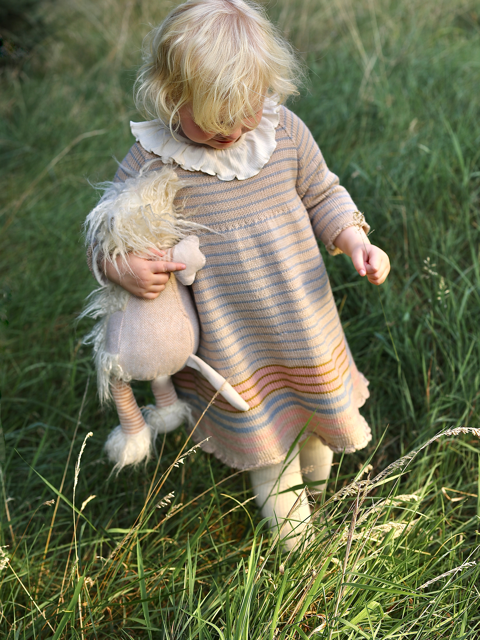 MOA børnebluse beige/gråblå