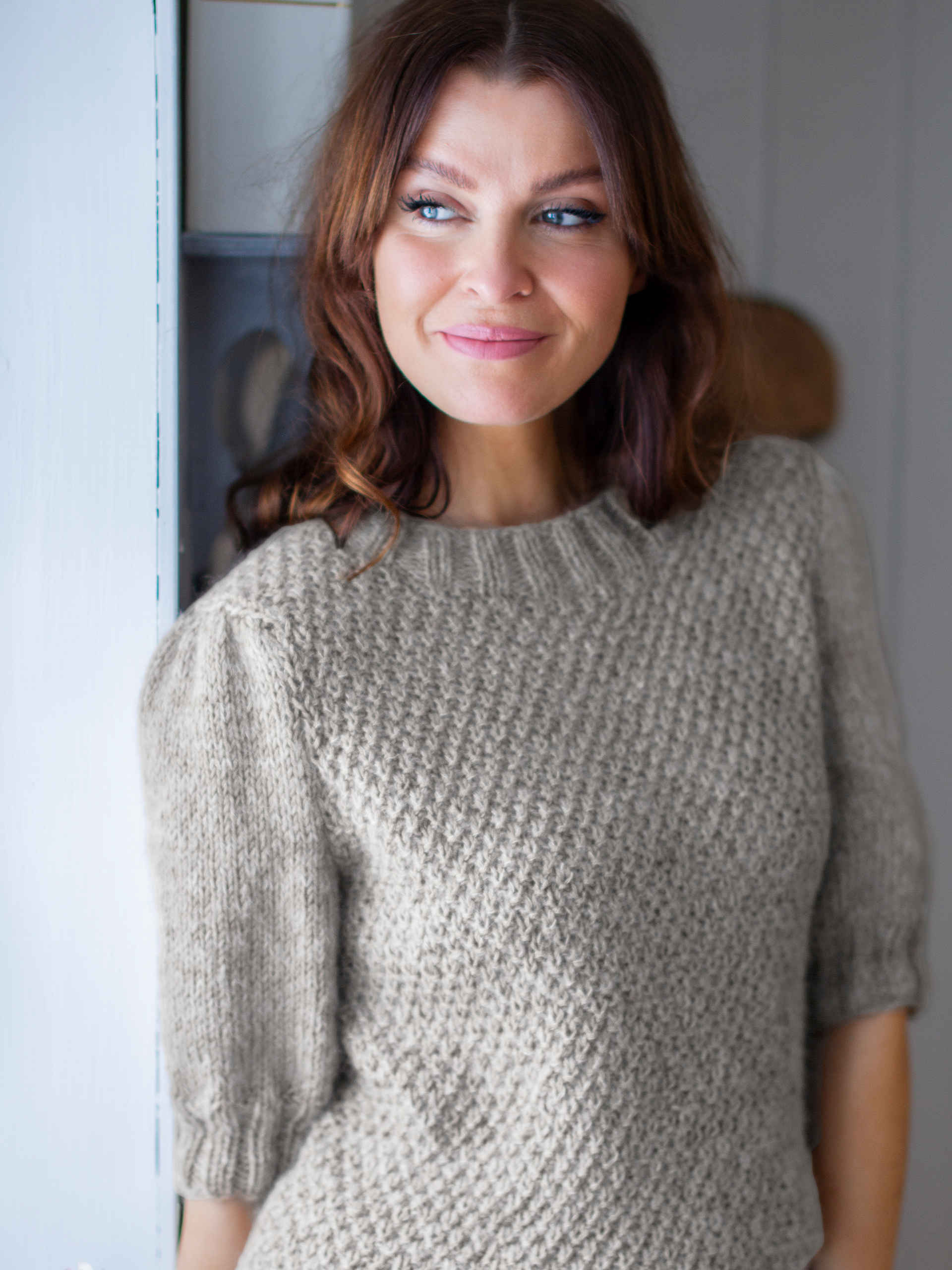 PETUNIA top grå-beige meleret