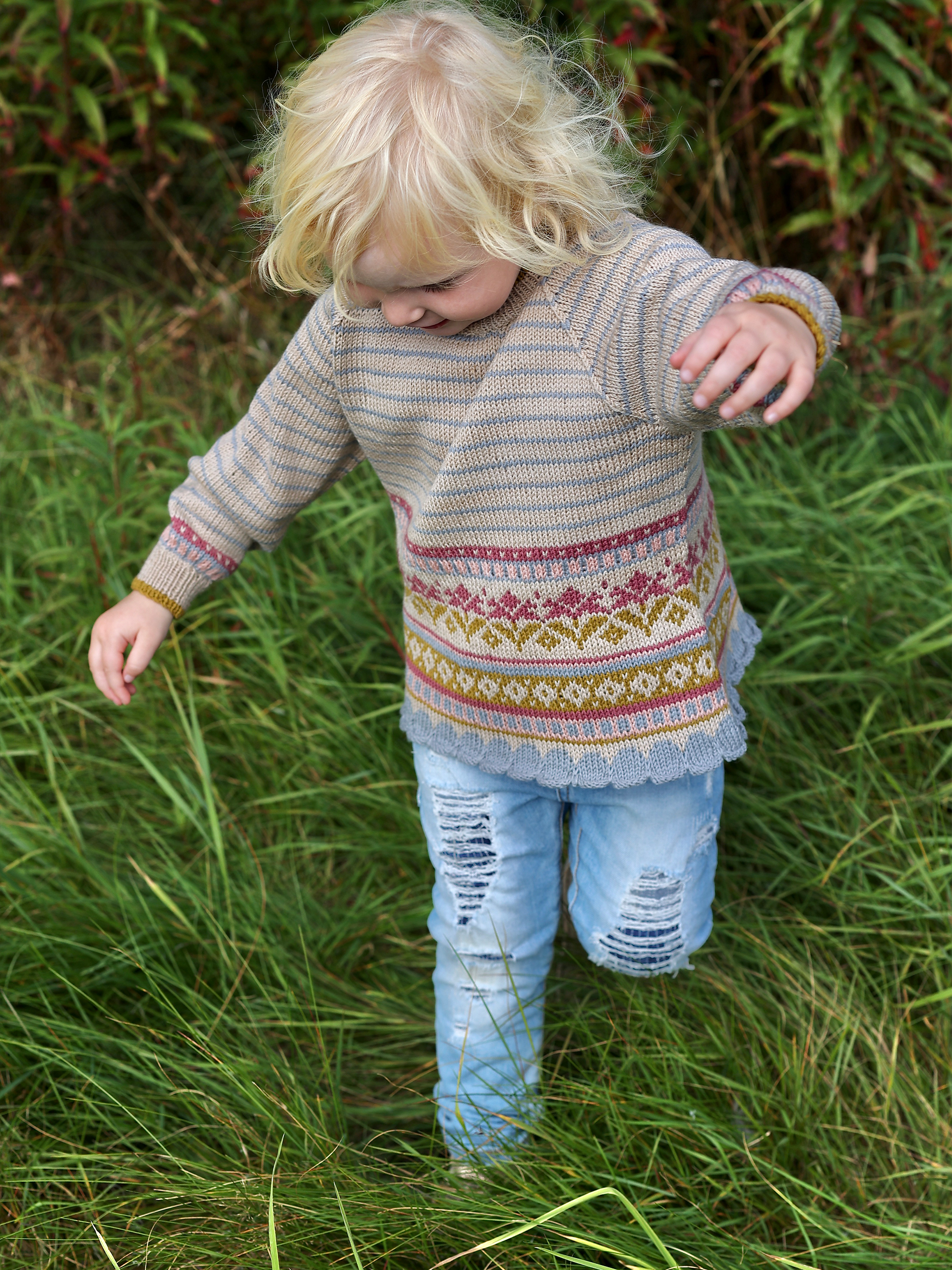 SORIA børnebluse beige/gråblå