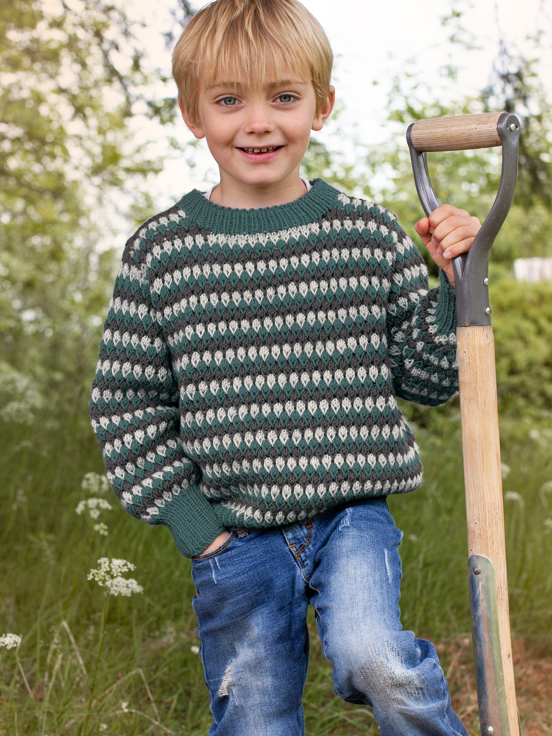 STAVA sweater striber grågrønn