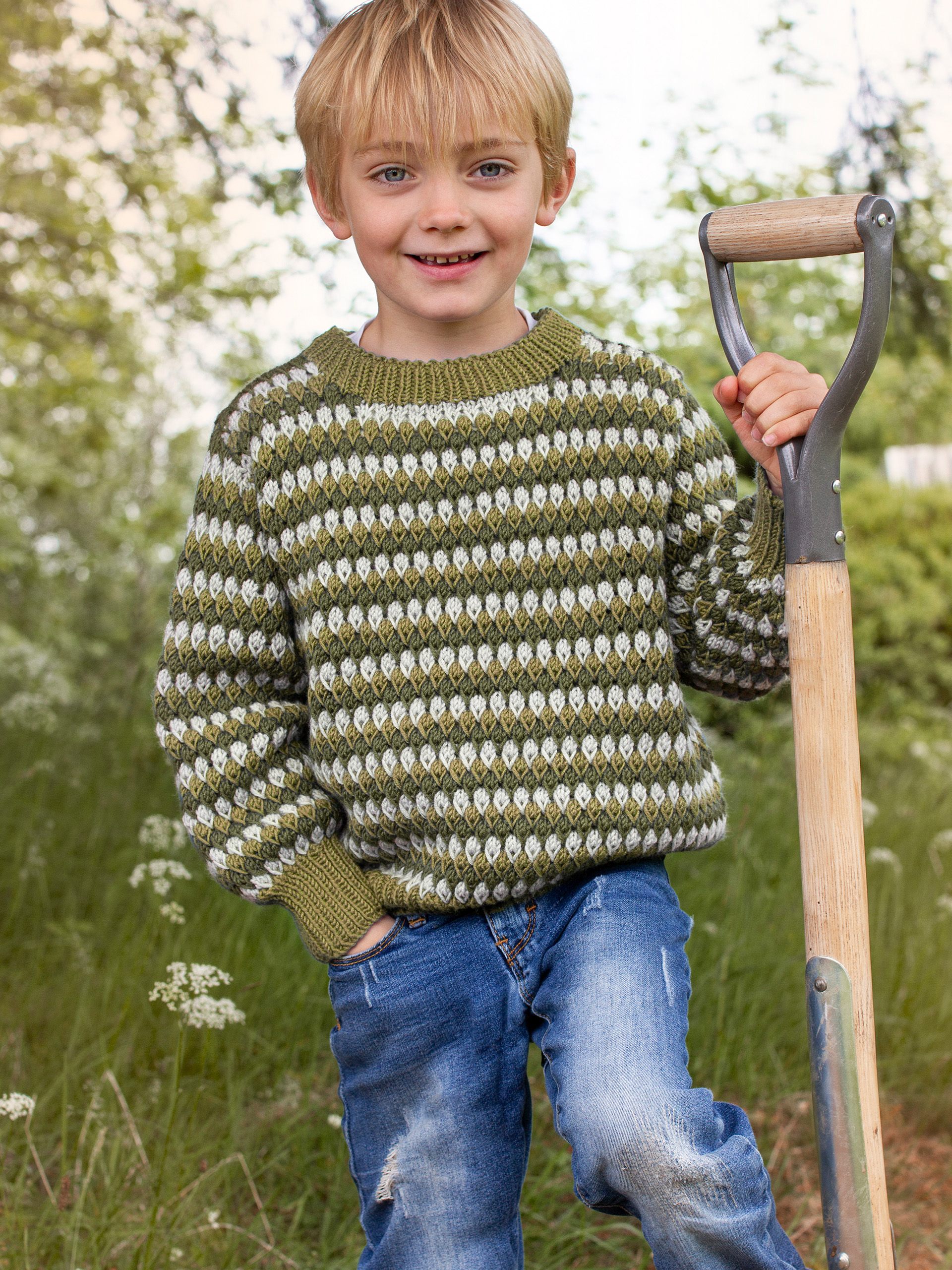 STAVA sweater striber gulgrønn