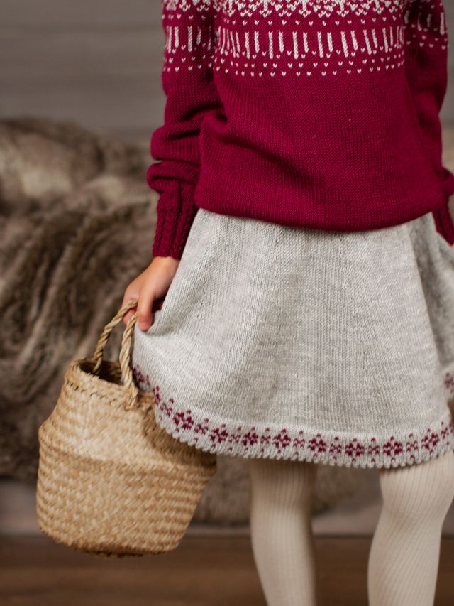 STJERNESKØRT lys gråmeleret/burgunder