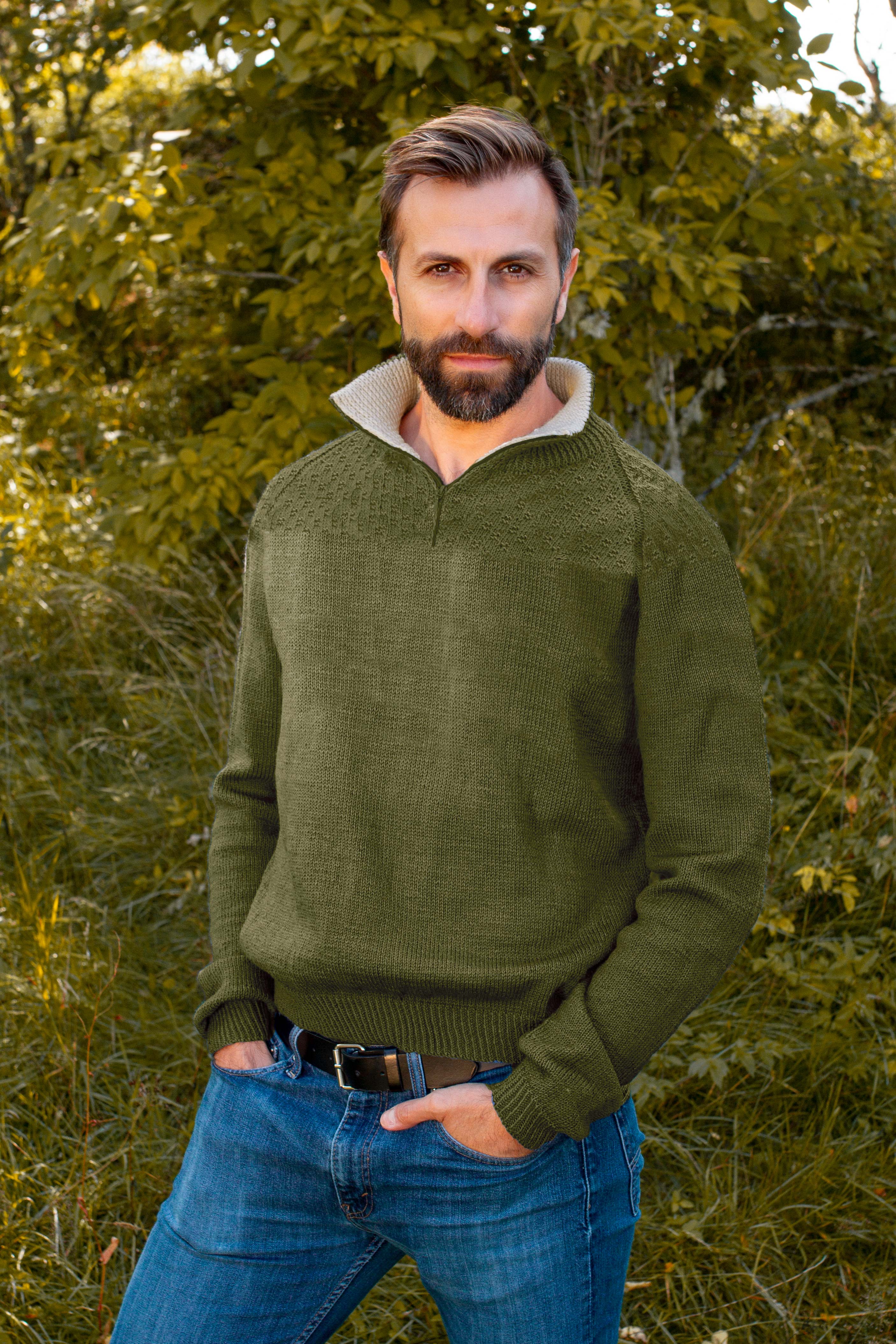 SUNNA zip-trøje oliven