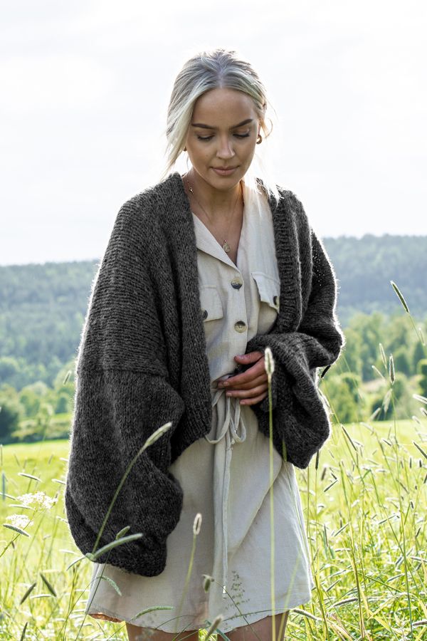THE BASIC cardigan gråmelert