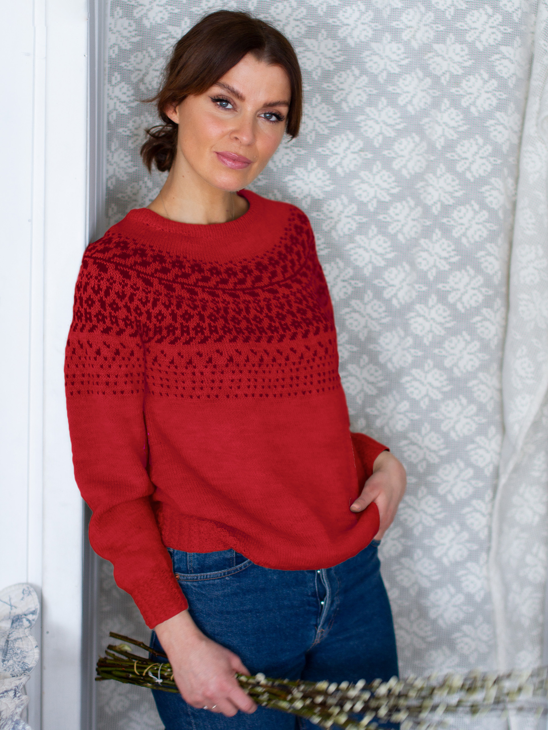 BLOMSTRING genser rød (Merinor)