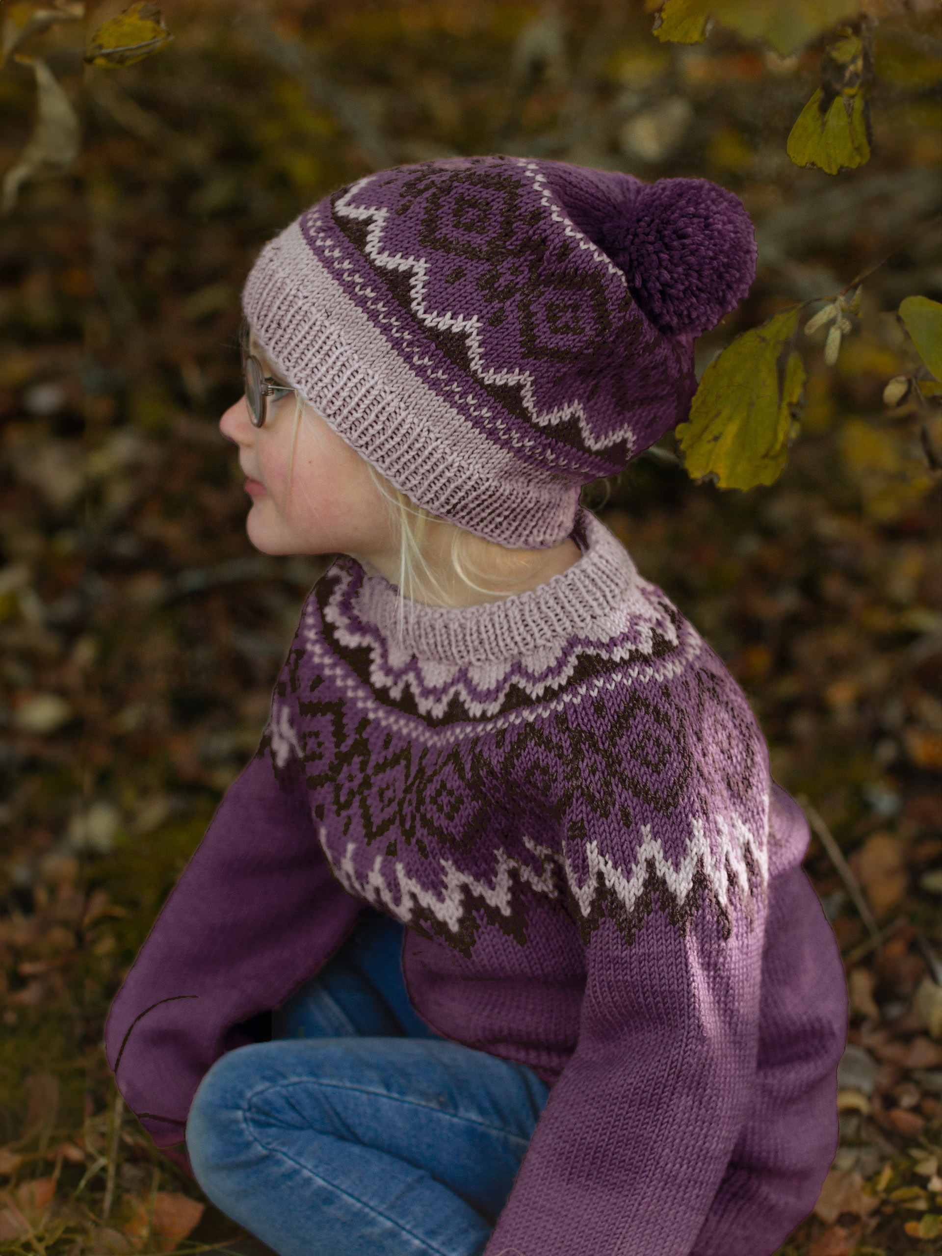 DRIV genser & lue rødlilla (Woolevo)