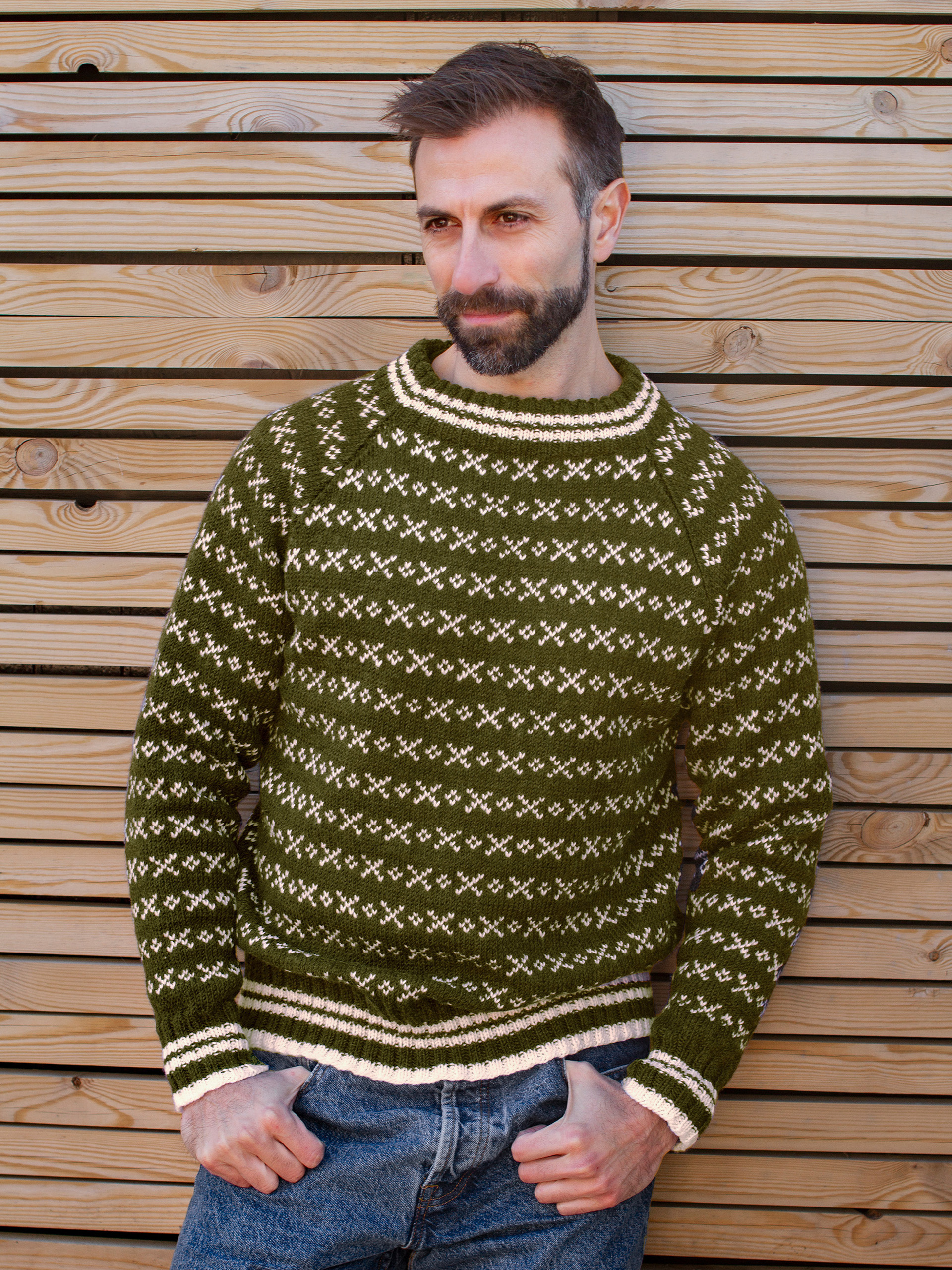 HUSAVIK Islender herre mørk oliven (Woolevo)