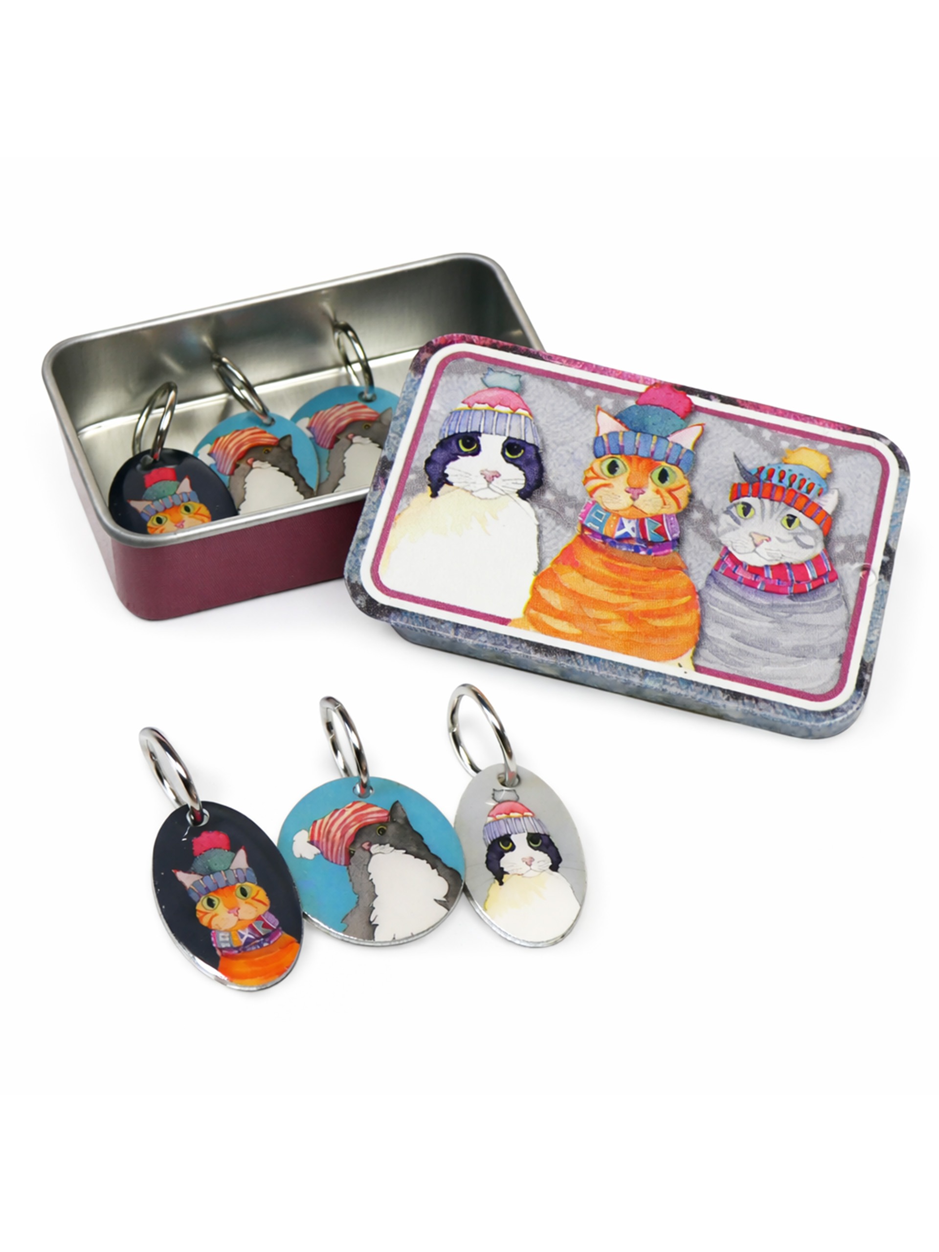 Maskemarkører med metaldåse – Katte med hue